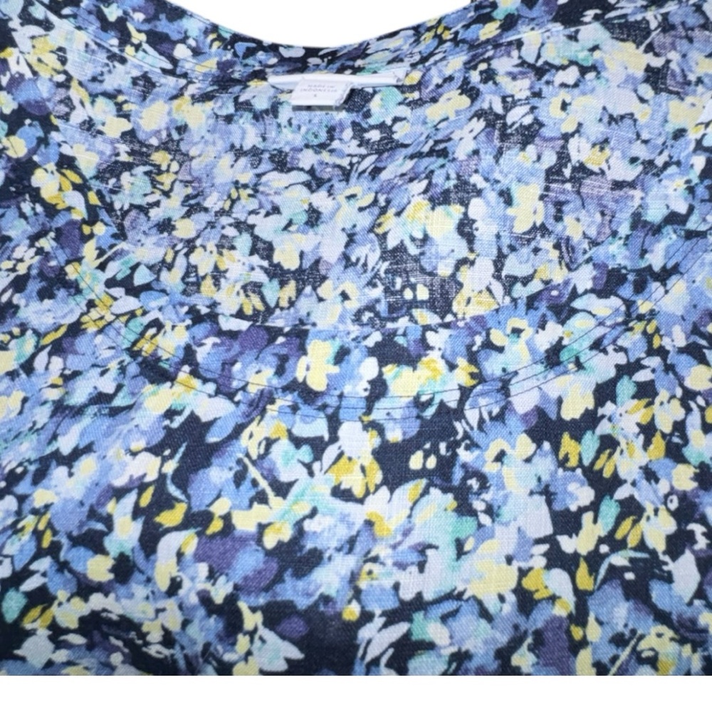 J. Jill Gorgeous Love Linen Floral Pattern Dress - Blue, White, Yellow Print. L - Picture 5 of 8